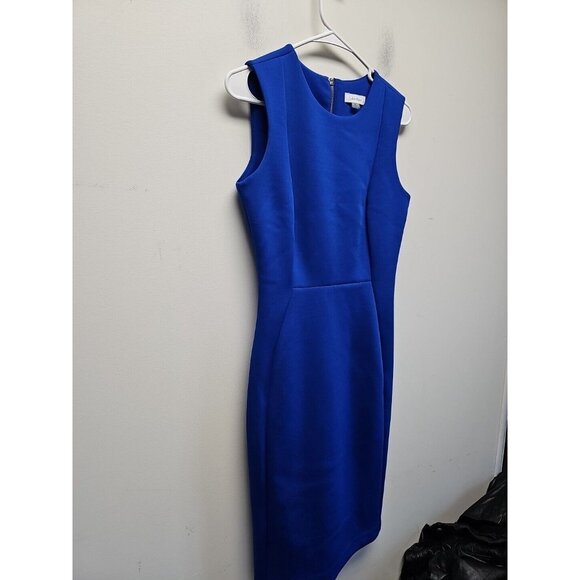 Calvin Klein Sheath Dress Royal Blue Size 4 Sleeveless Stretch Back Zip Scuba - Picture 2 of 7